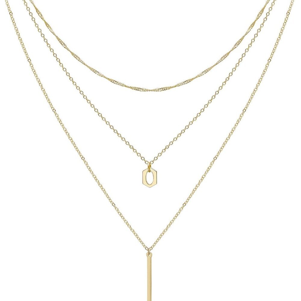 Dainty Layered Choker Necklaces Handmade Coin Tube Star Pearl Pendant Multilayer